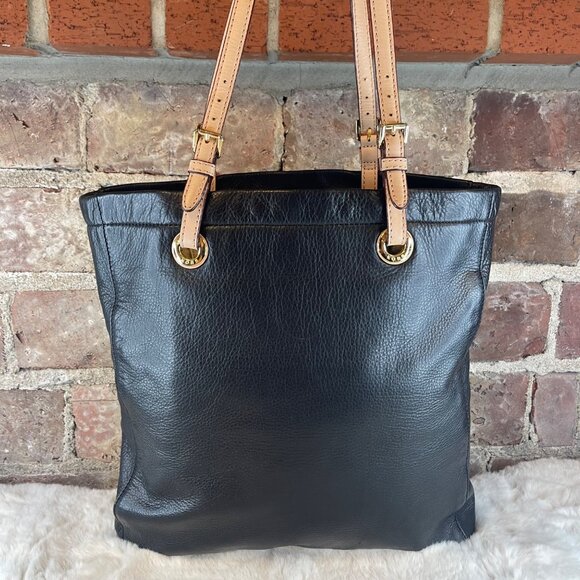 Michael Kors Jet Set Black Leather Tote Shoulder Bag - Picture 2 of 7